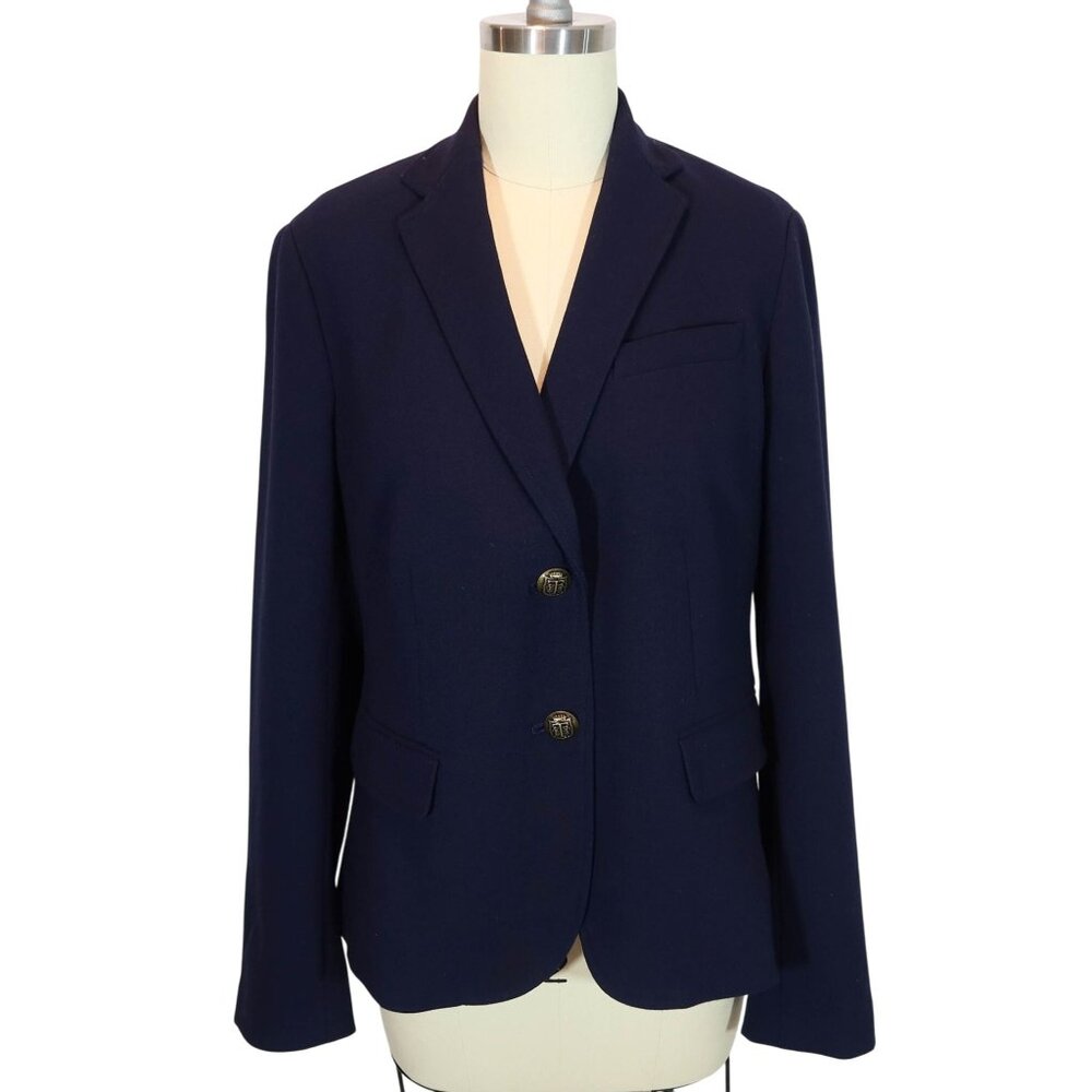 TALBOTS Navy Blue Ponte Knit Ornate Button Blazer Size 8 Nautical Preppy Office - Picture 1 of 9